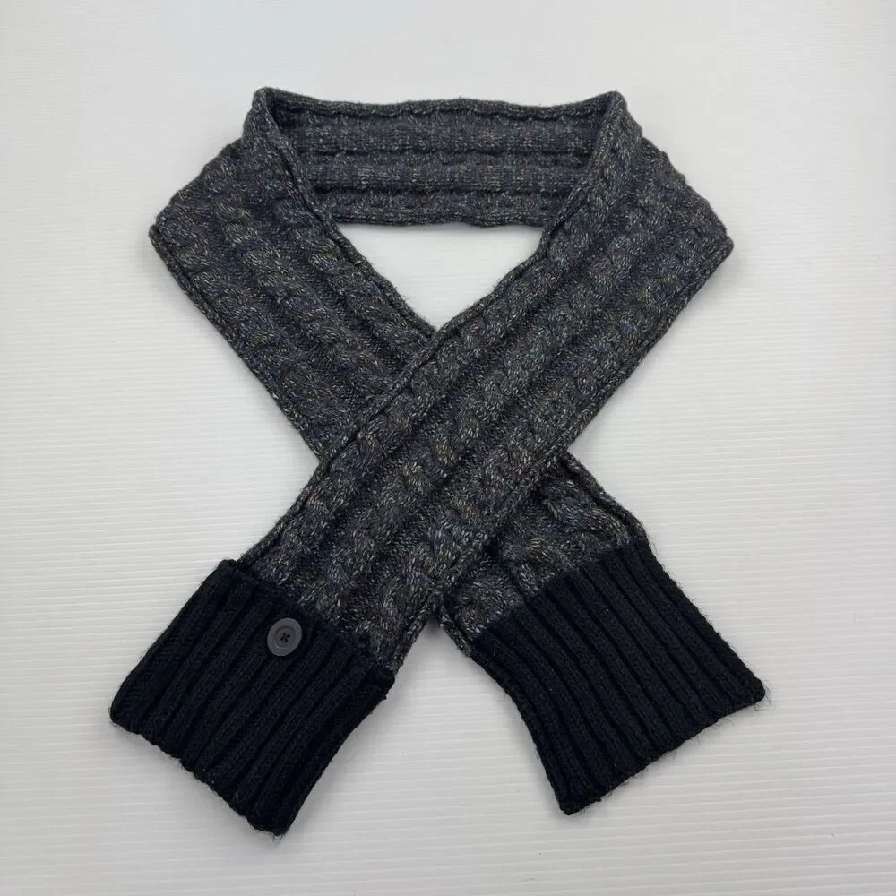 Columbia Chunky Knit Button Winter Scarf Button Indie Cabincore Boho